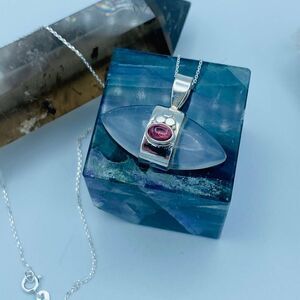 Selenite and Pink Tourmaline Sterling Silver Necklace